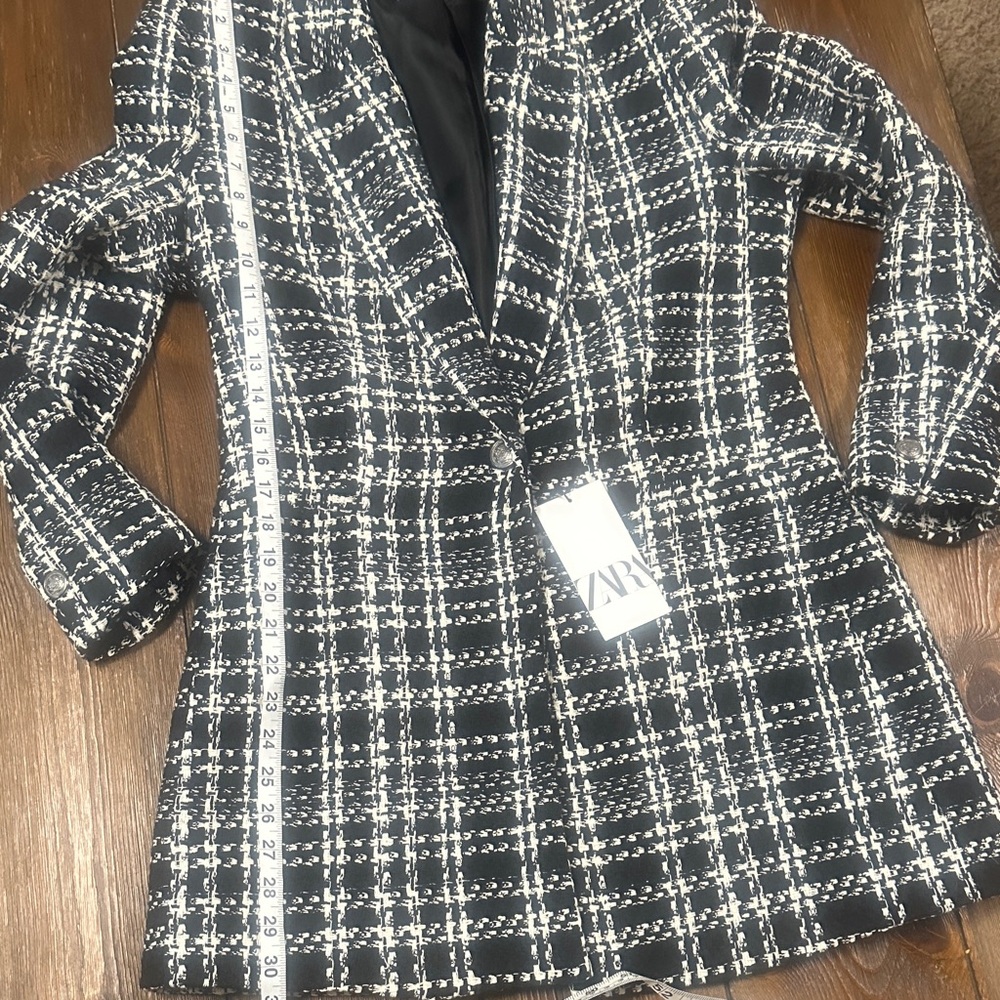 Zara Black and White Tweed Plaid Blazer Coat - Picture 8 of 12